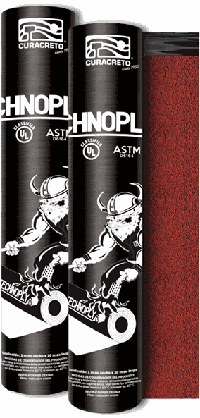 Rollo de manto prefabricado Technoply® con acabado en gravilla ceramizada roja